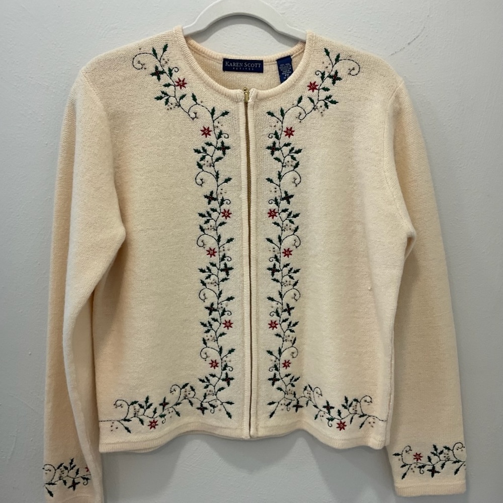 Karen Scott Petite 100 percent Wool Sweater  Jacket with Full Length Zipper